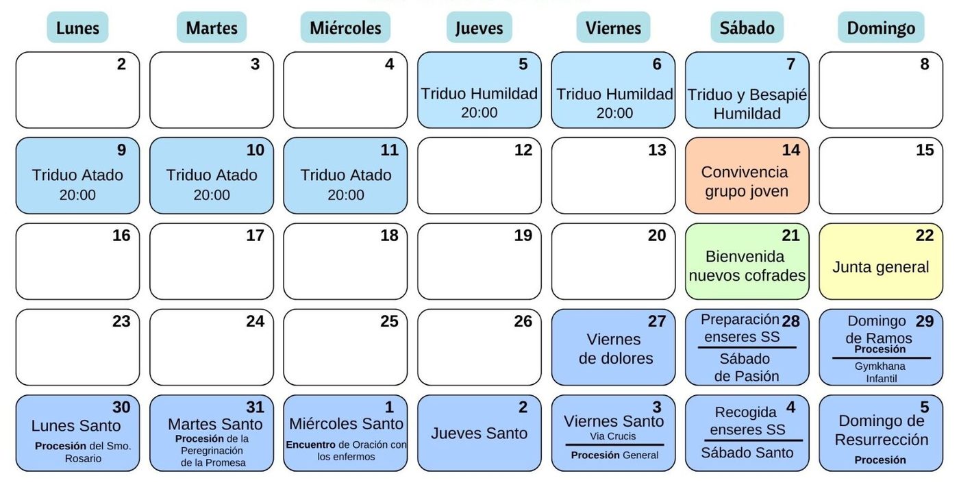 Calendario cofrade de febrero de 2026