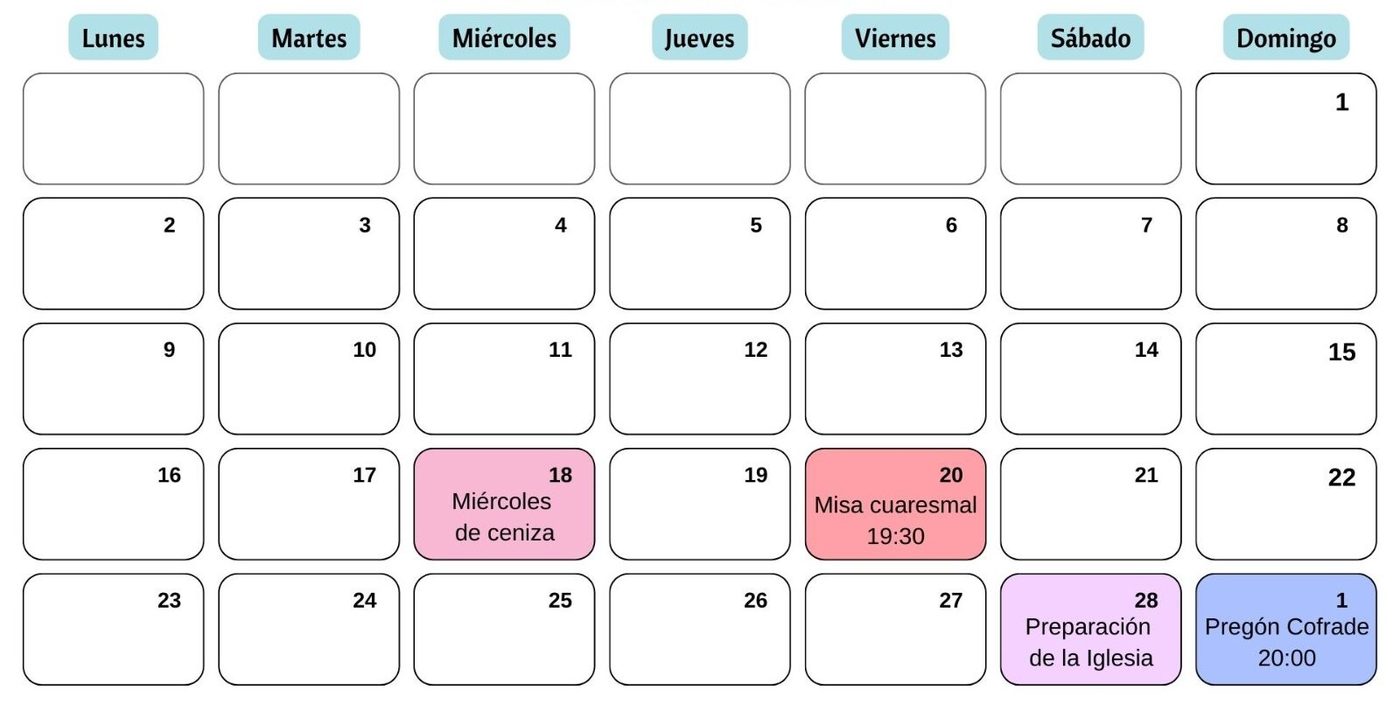 Calendario cofrade de marzo de 2026